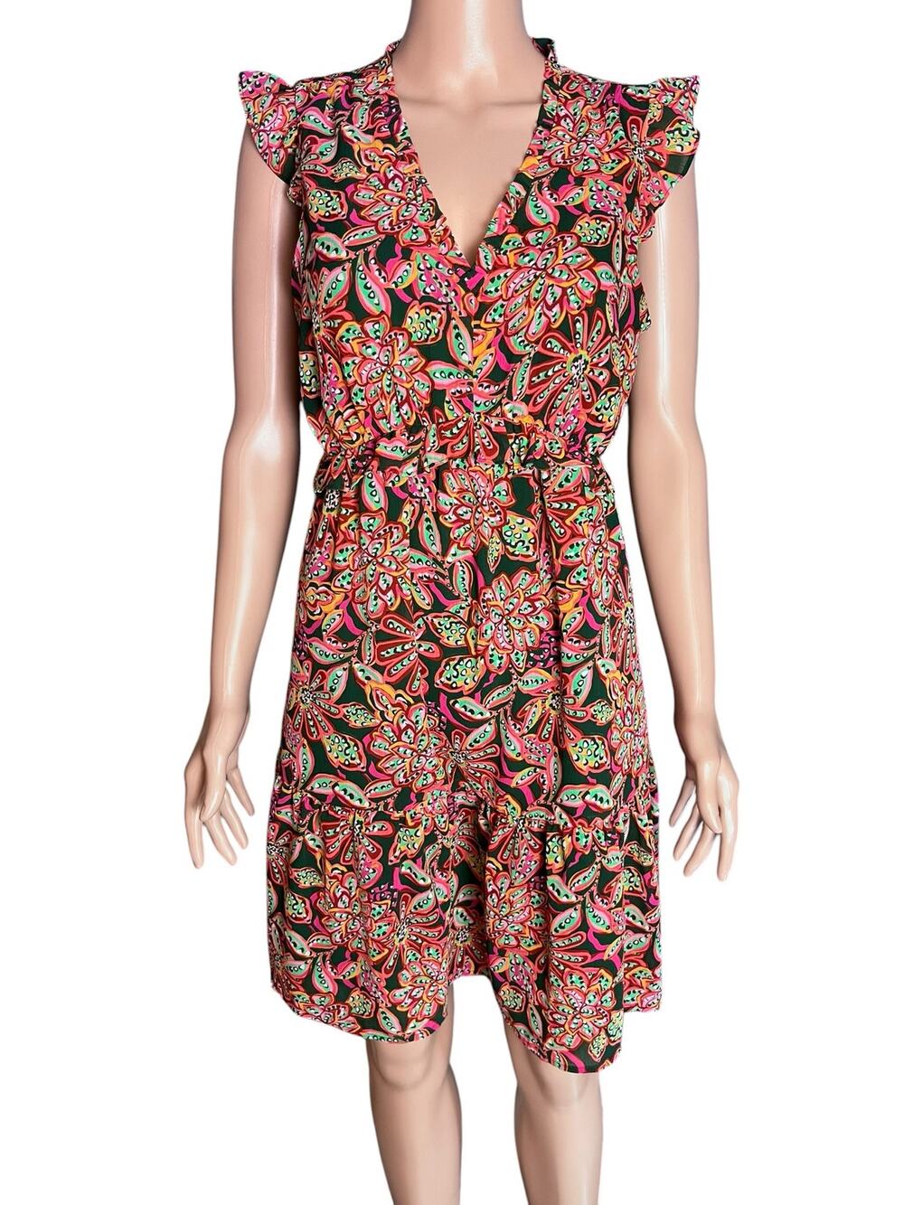 J. Crew Factory Floral Chiffon Sundress 8 Ruffle Trim Sleeveless Tiered Hem Boho